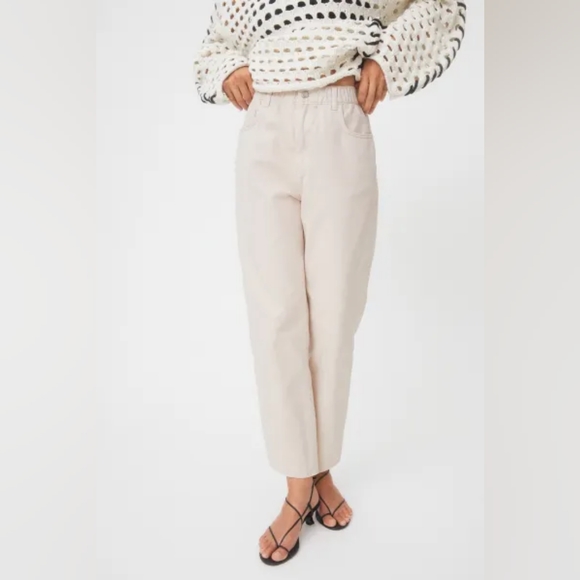 H&M High Waist Twill Pants Beige Sz 6 - Picture 1 of 4